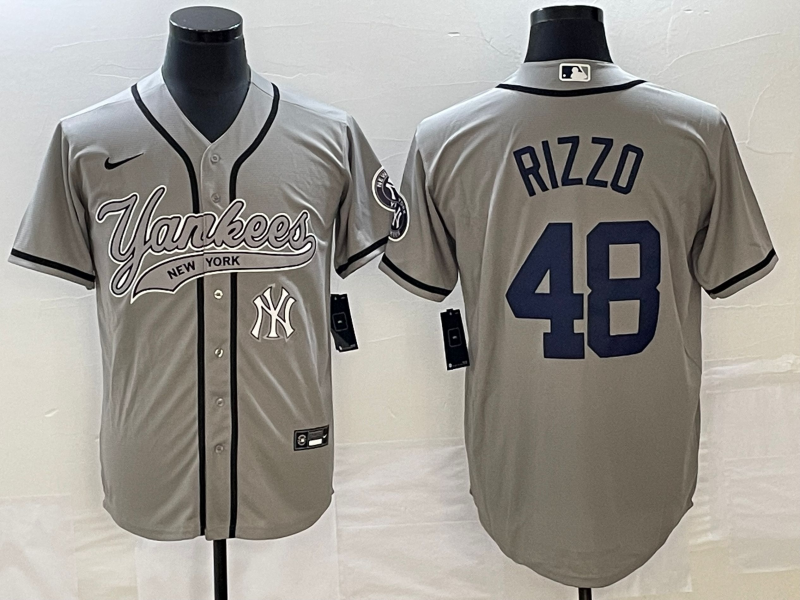 Men's New York Yankees #48 Anthony Rizzo Gray With Patch Cool Base Stitched Baseball Jersey Men's New York Yankees #48 Anthony Rizzo Gray With Patch Cool Base Stitched Baseball Jersey